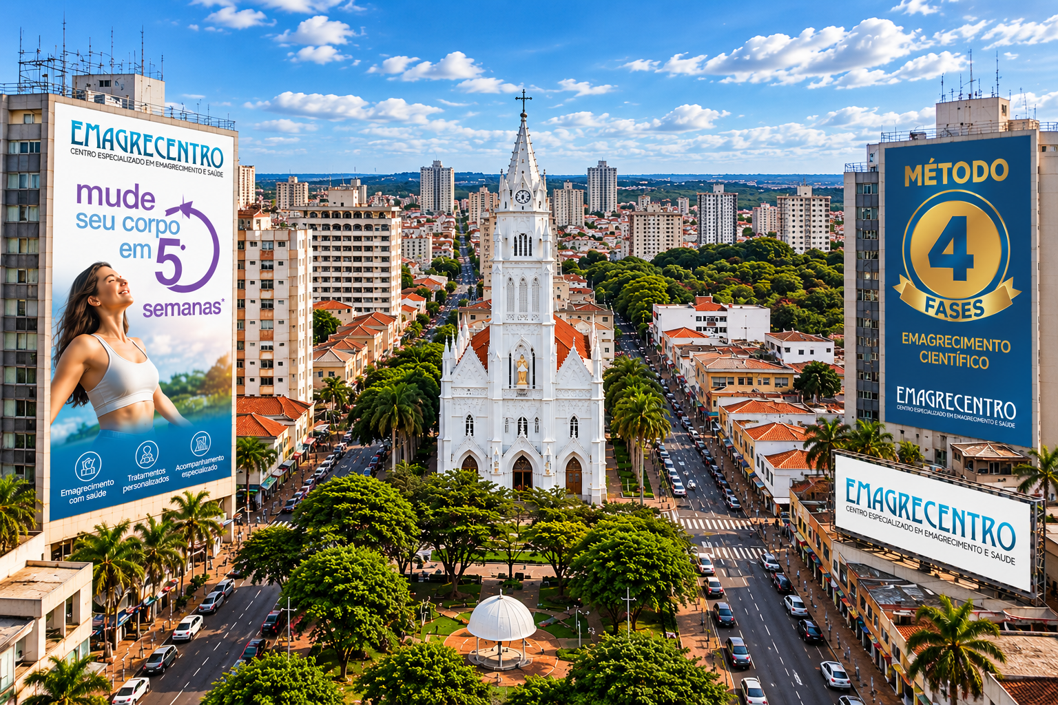Vista da cidade de Franca com a identidade da Emagrecentro